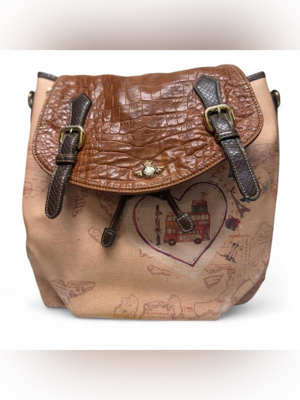 Sonovi London Illustrated Brown and Tan Leather Backpack. Like new!